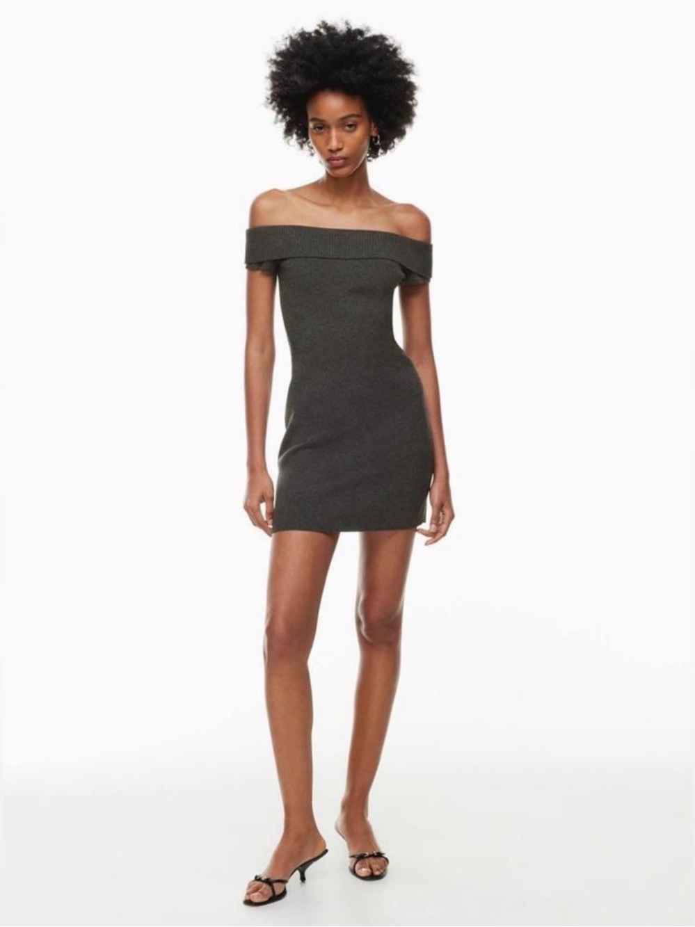 Aritzia Off-Shoulder Mini Firebird Dress in Heather Charcoal Gray